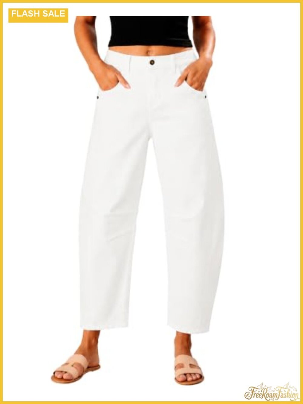 High Waisted Stretch Barrel Leg Jeans Cropped Ankle Pants Women